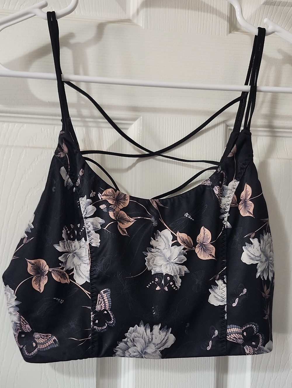 Victoria's Secret Black Satin Floral Strappy Cami